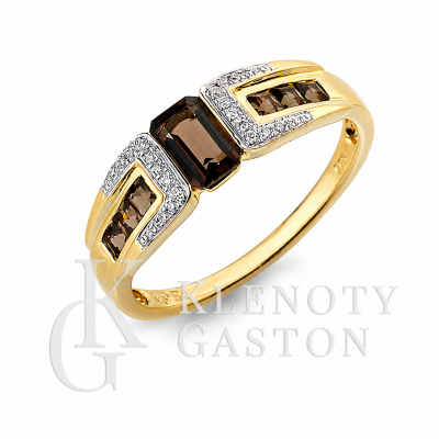 Zlatý briliantový prsten Smoky Quartz